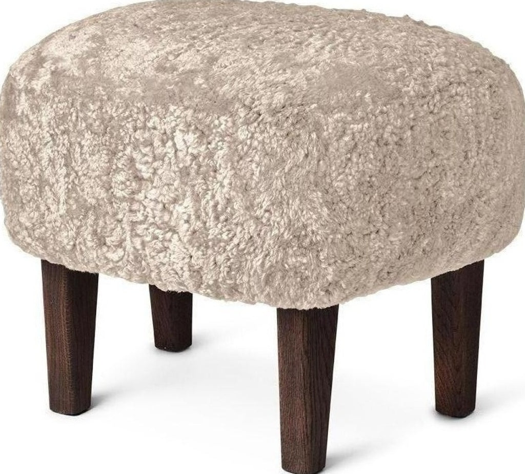 Audo Copenhagen Ingeborg Footstool, Moonlight lambskin/smoked oak