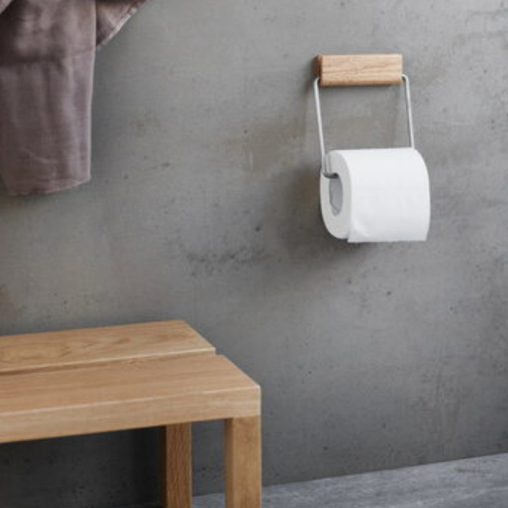 Stylish Moebe Toilet Paper Holder in Oak & Steel - Durable & Elegant Design