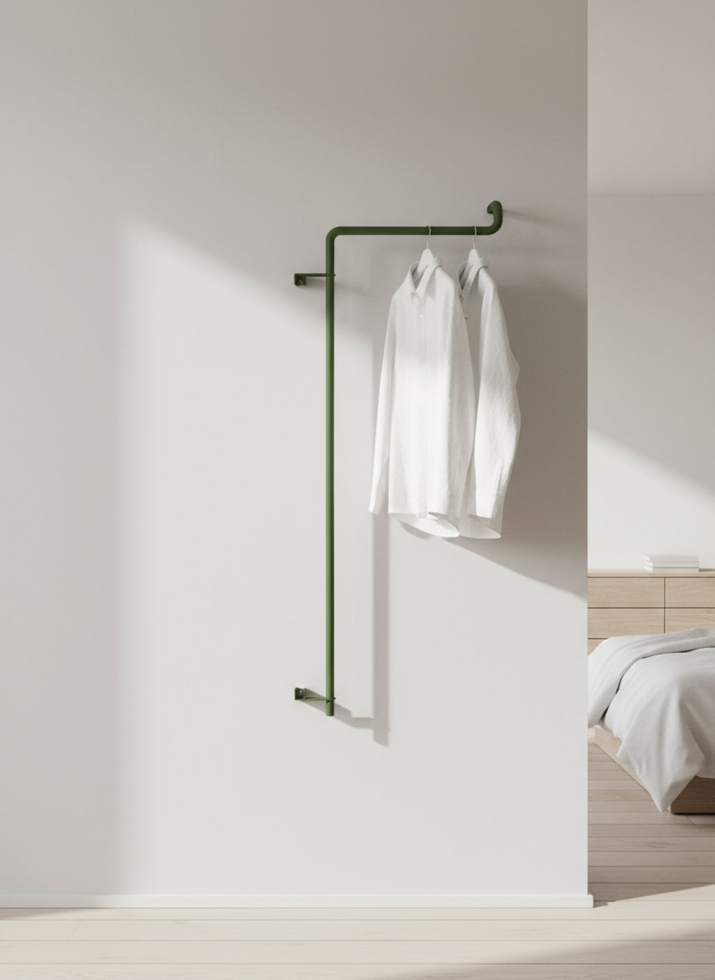 Pine Green Moebe Shelving System: Customizable Wall Shelving Clothes Bar