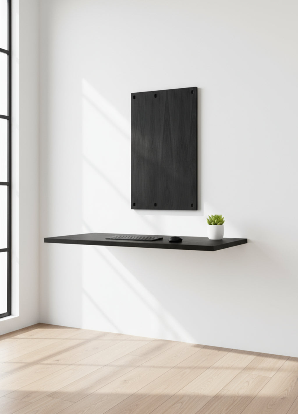 Moebe Black Wall Shelving Desk 85cm - Stylish MDF Shelving System