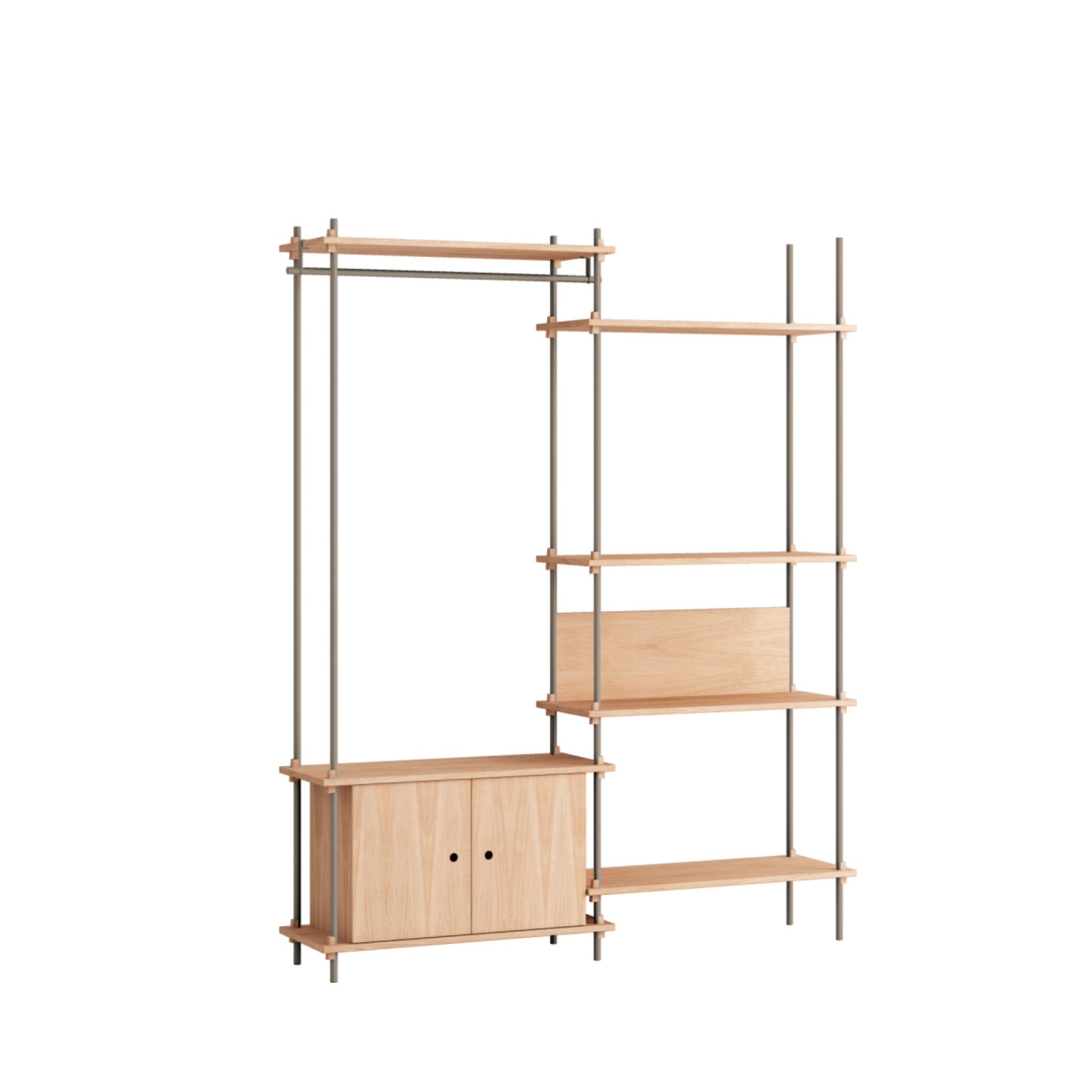 Customizable Moebe Shelving System in Oak & Warm Grey - 200cm Height