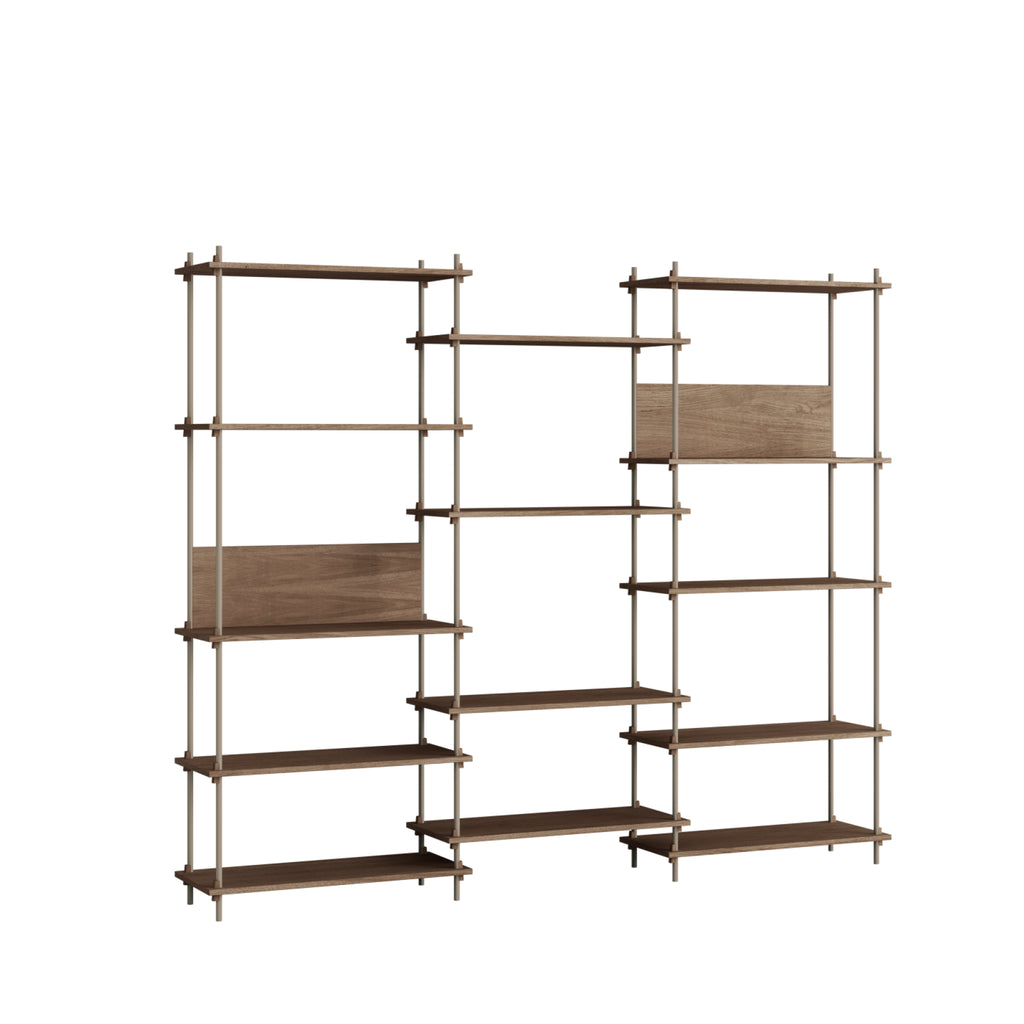 Customizable Moebe Shelving System in Smoked Oak & Warm Grey - 240x200 cm
