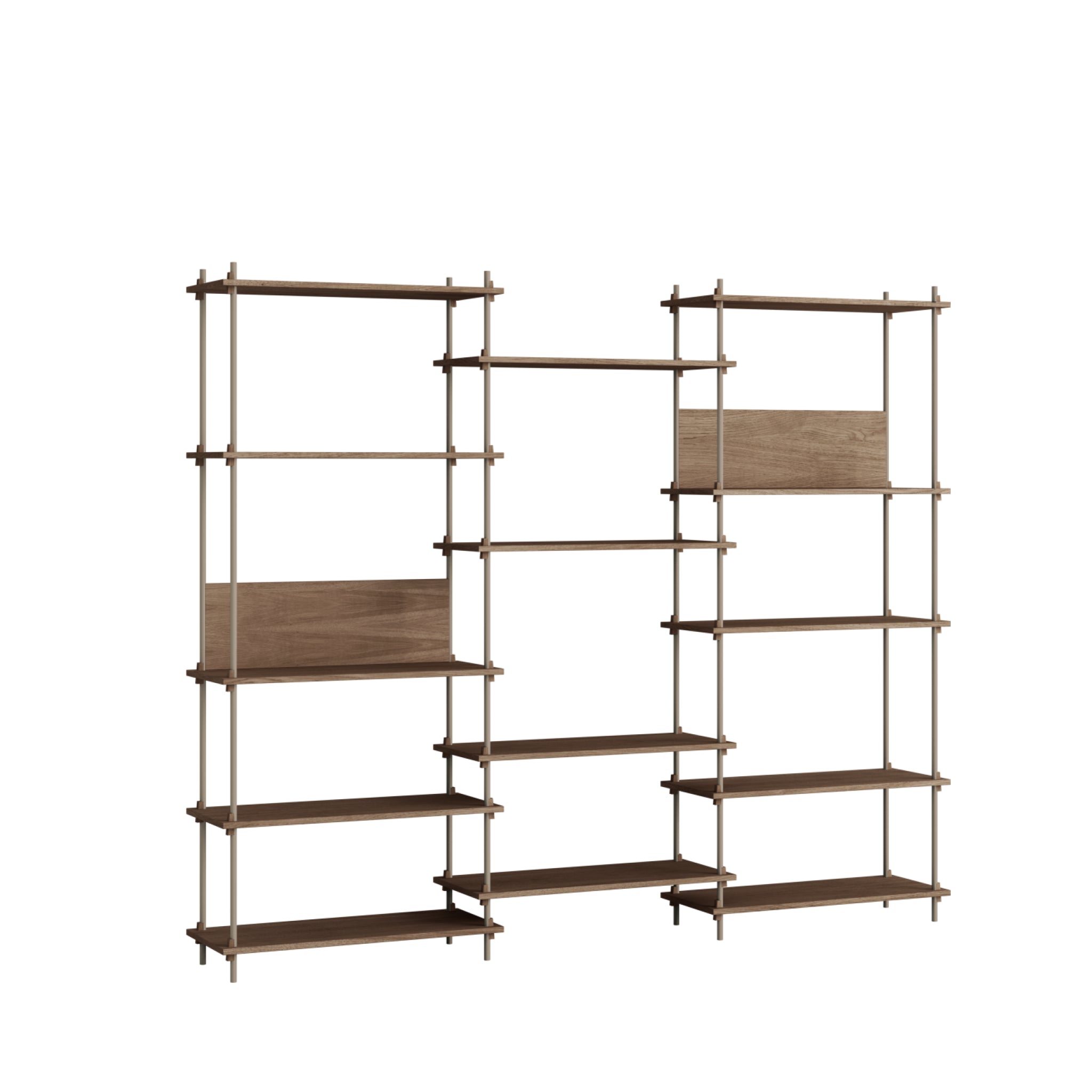 Customizable Moebe Shelving System in Smoked Oak & Warm Grey - 240x200 cm