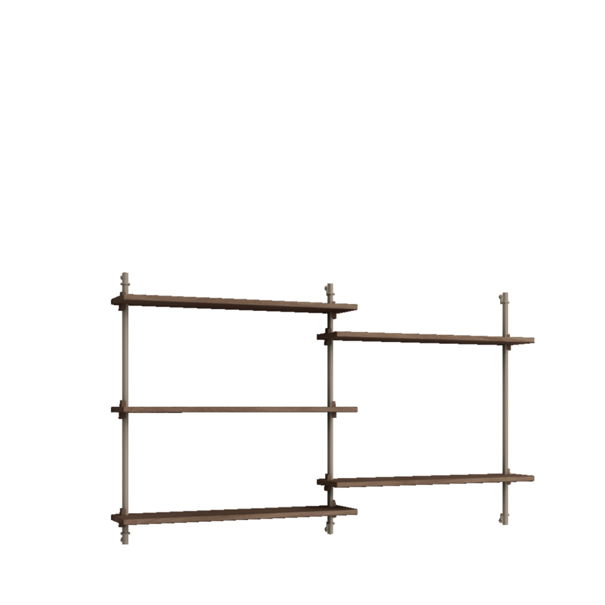 Moebe Wall Shelving WS.85.2: Adjustable Smoked Oak & Warm Grey Design