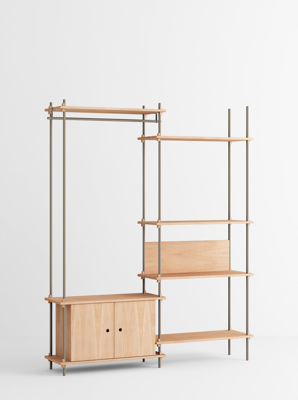 Customizable Moebe Shelving System in Oak & Warm Grey - 200cm Height