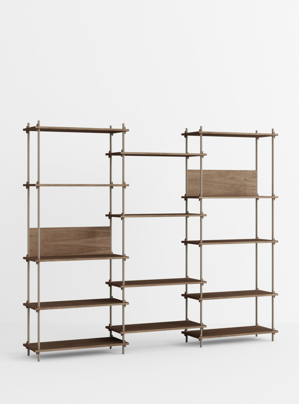 Customizable Moebe Shelving System in Smoked Oak & Warm Grey - 240x200 cm