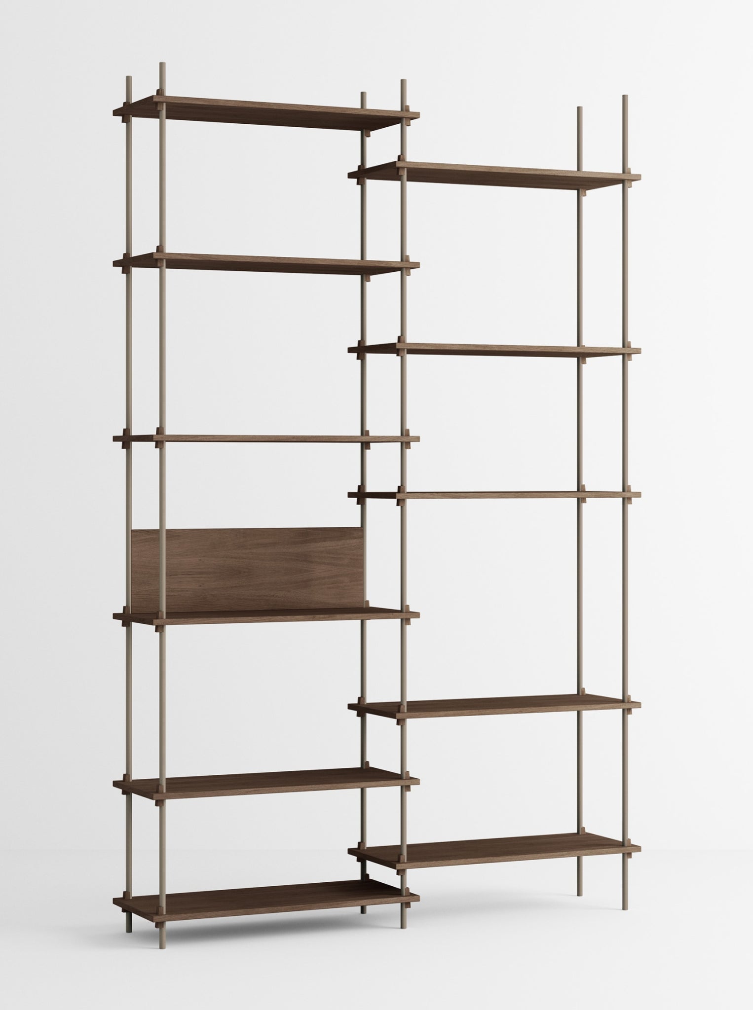 Customizable Moebe Shelving System in Smoked Oak & Warm Grey - 255cm High