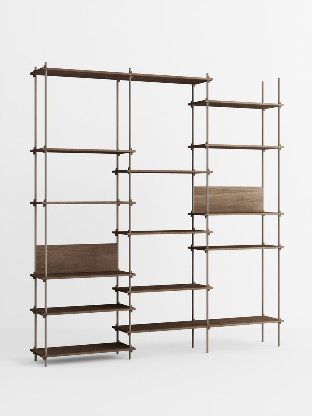 Customizable Moebe Shelving System in Smoked Oak & Warm Grey - 255cm High