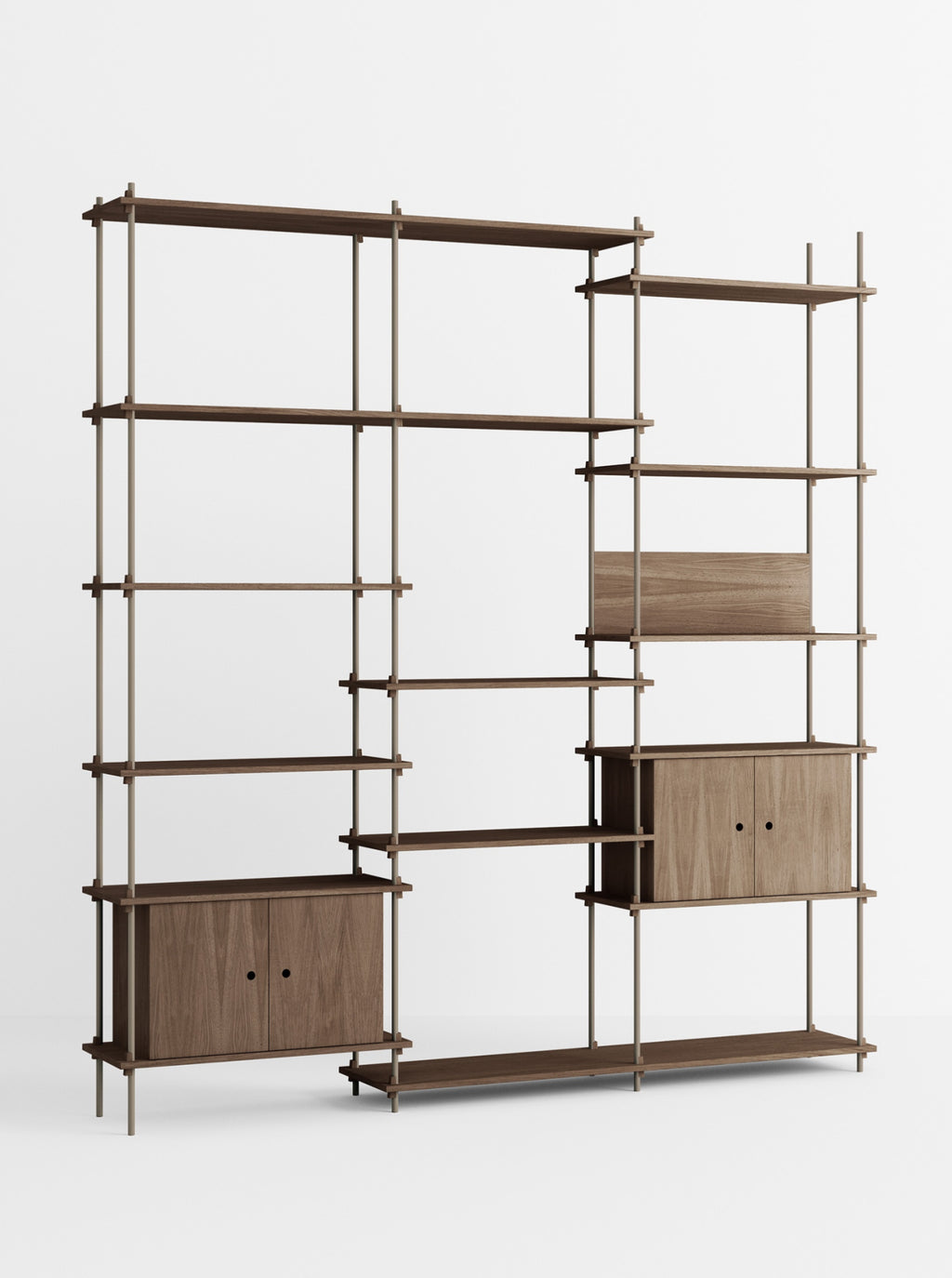 Customizable Moebe Shelving System in Smoked Oak & Warm Grey - 255cm High