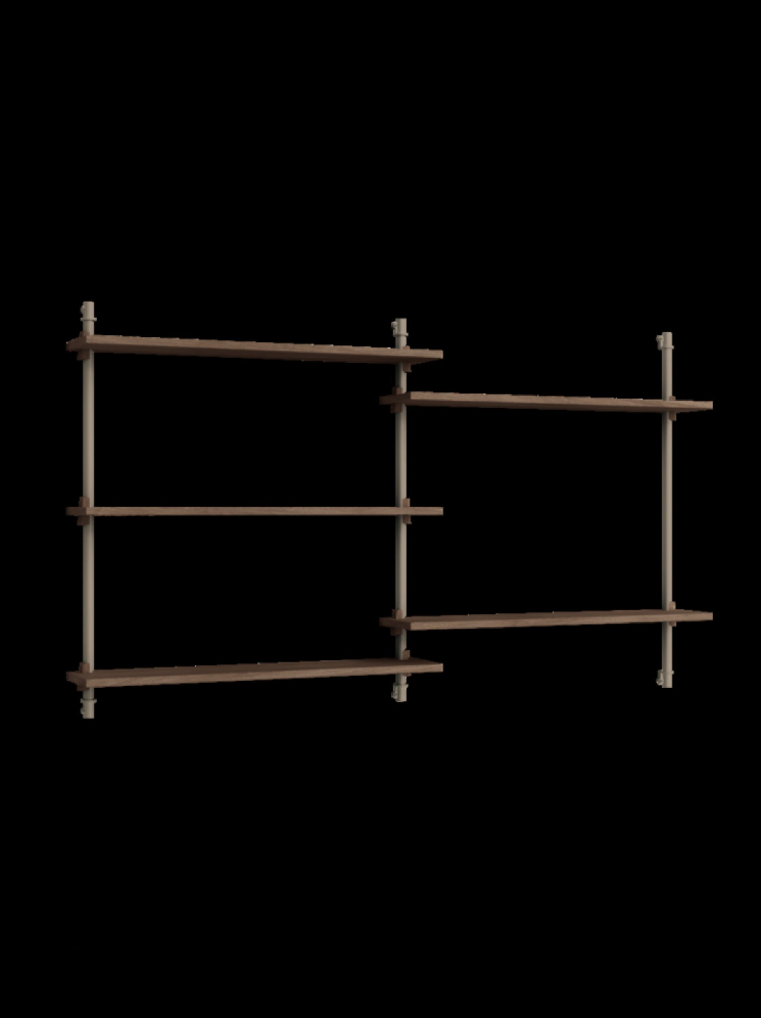 Moebe Wall Shelving WS.85.2: Adjustable Smoked Oak & Warm Grey Design