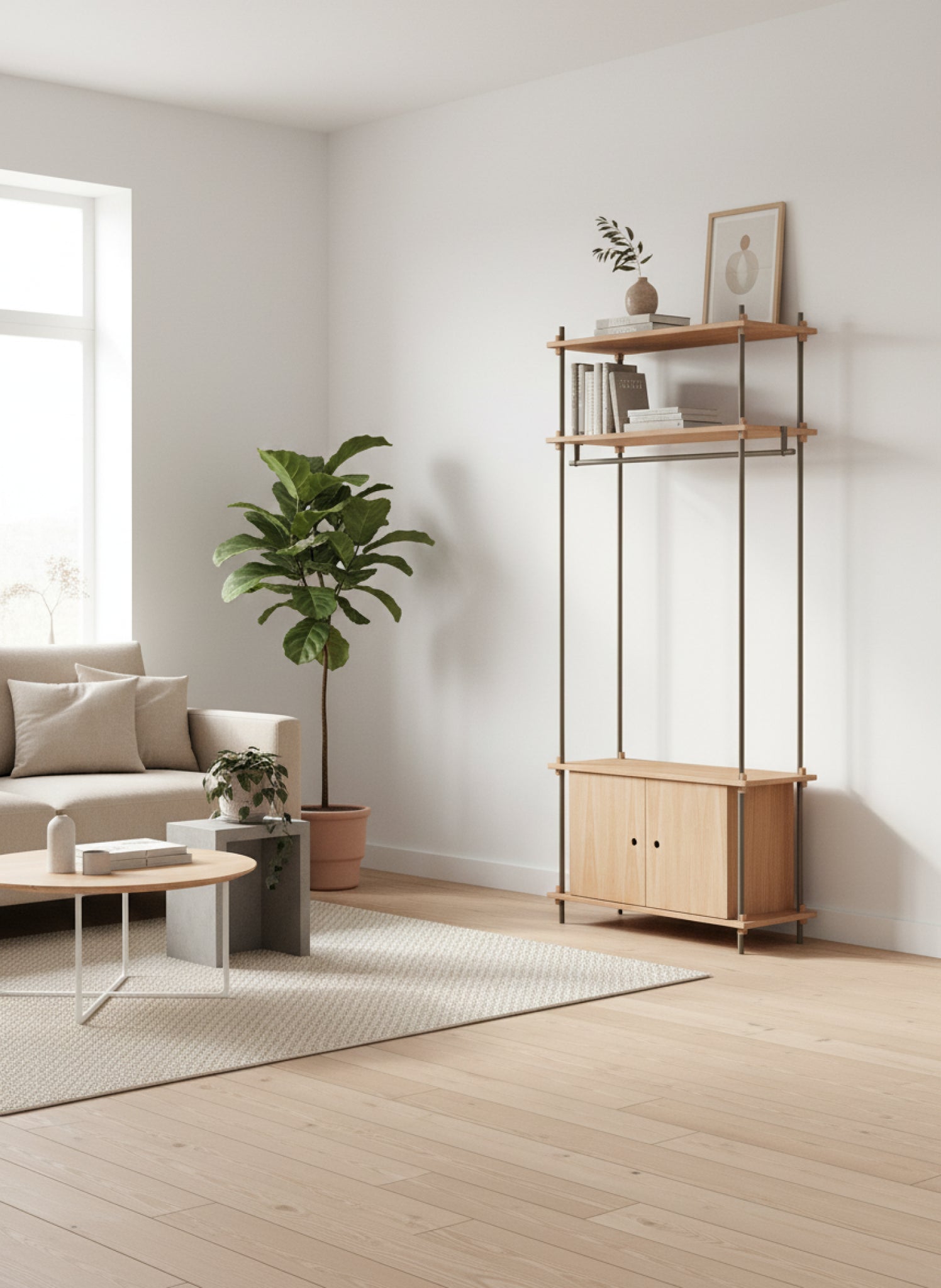 Customizable Moebe Shelving System in Oak/Warm Grey - 200cm Height