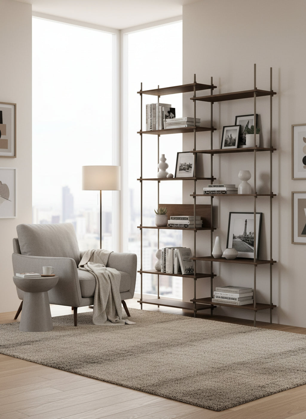 Customizable Moebe Shelving System in Smoked Oak & Warm Grey - 255cm High