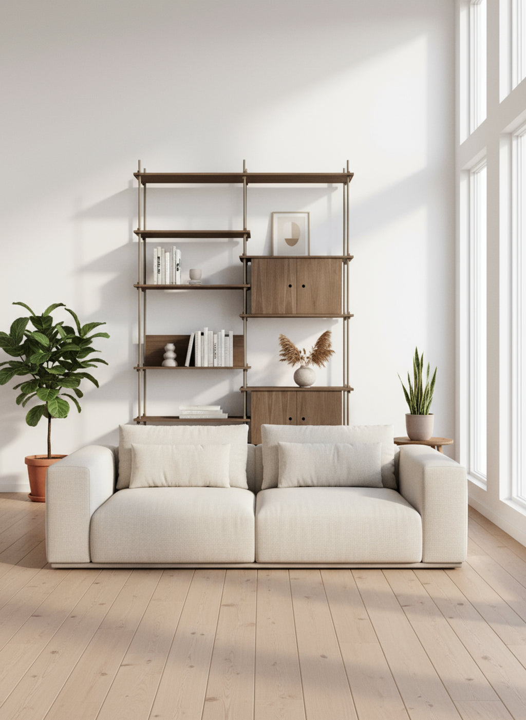 Customizable Moebe Shelving System in Smoked Oak & Warm Grey - 255cm