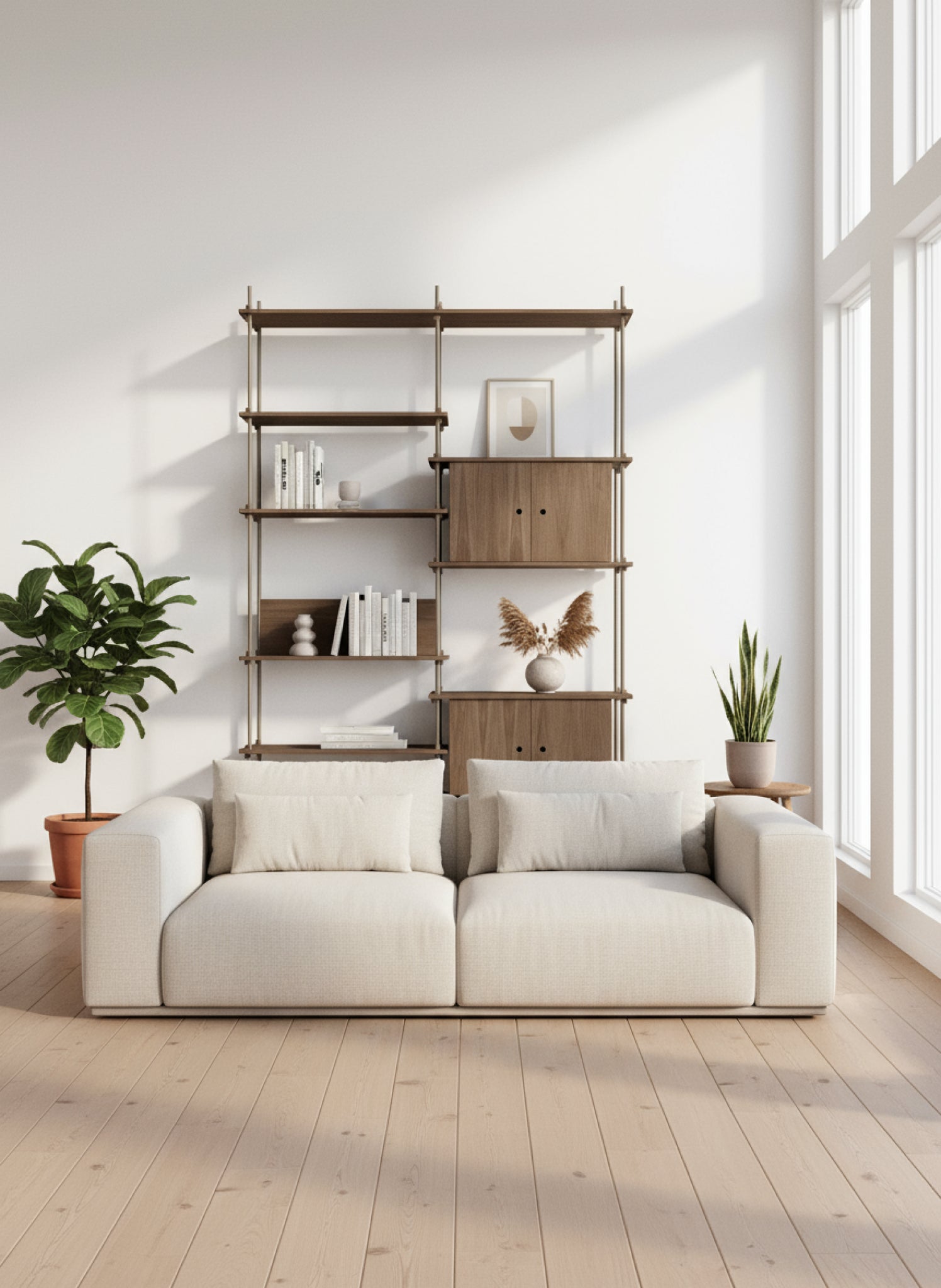 Customizable Moebe Shelving System in Smoked Oak & Warm Grey - 255cm