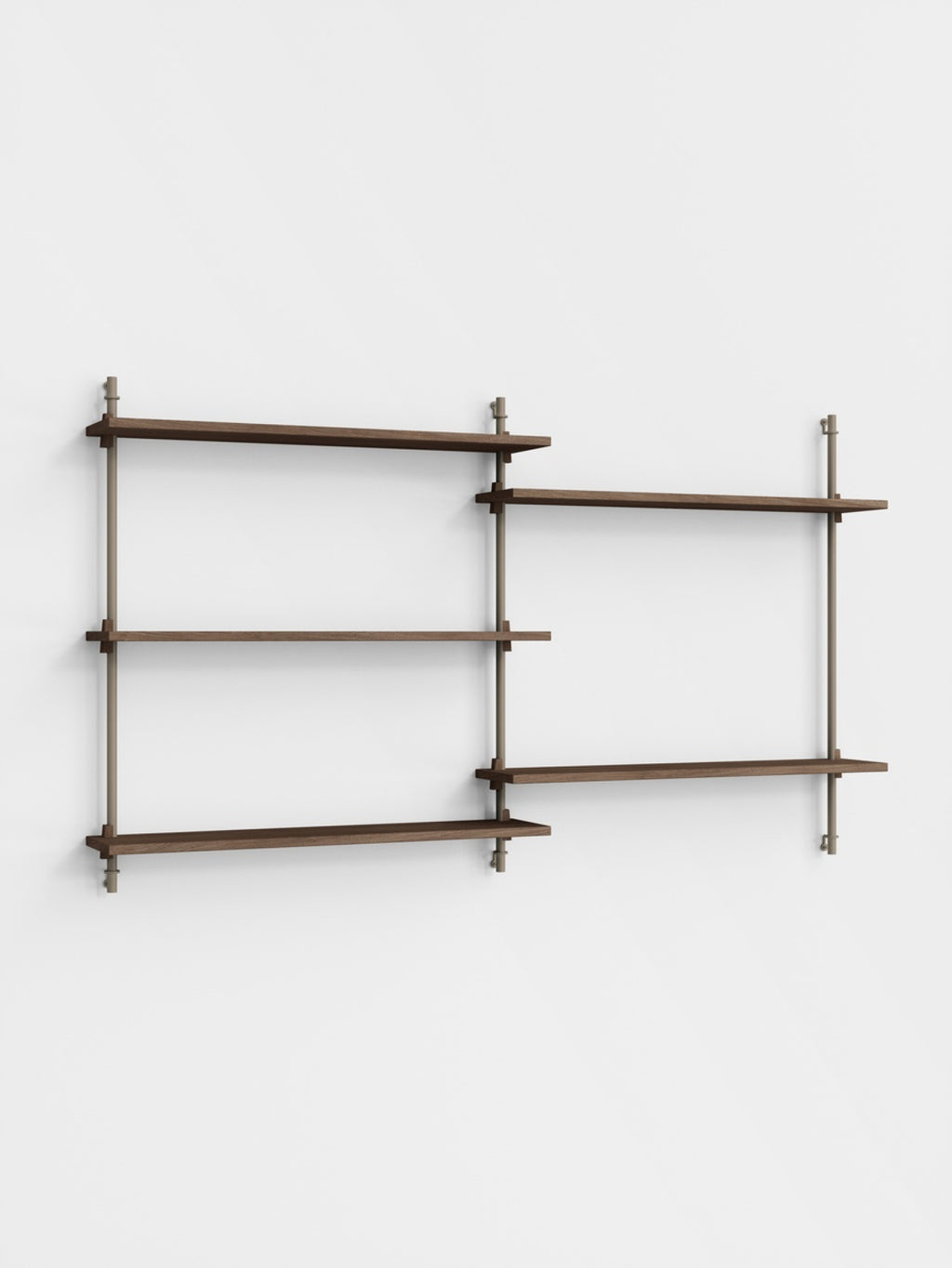 Moebe Wall Shelving WS.85.2: Adjustable Smoked Oak & Warm Grey Design