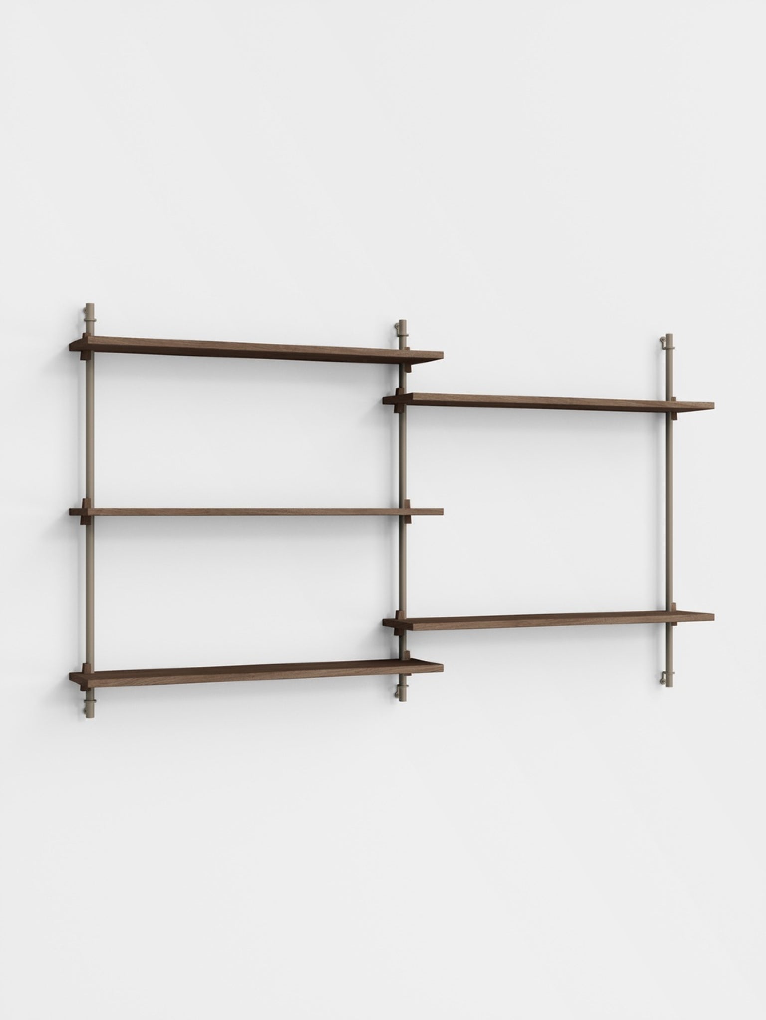 Moebe Wall Shelving WS.85.2: Adjustable Smoked Oak & Warm Grey Design
