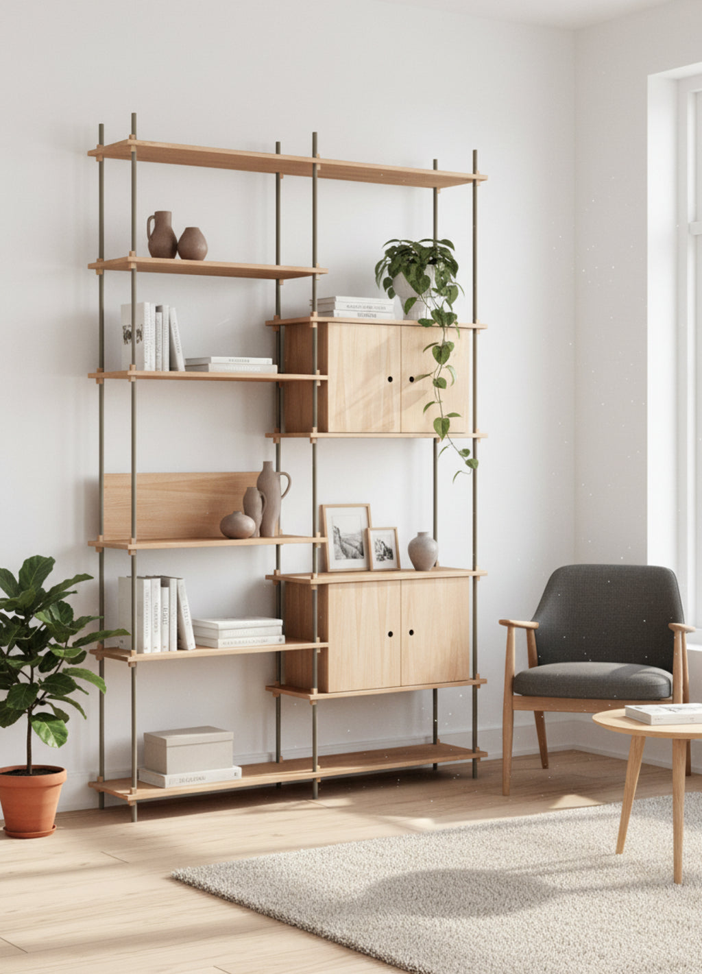 Customizable Moebe Shelving System in Oak/Warm Grey - Versatile Design
