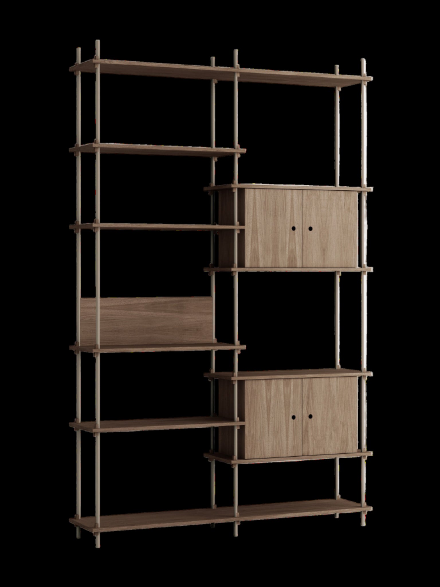 Customizable Moebe Shelving System in Smoked Oak & Warm Grey - 255cm