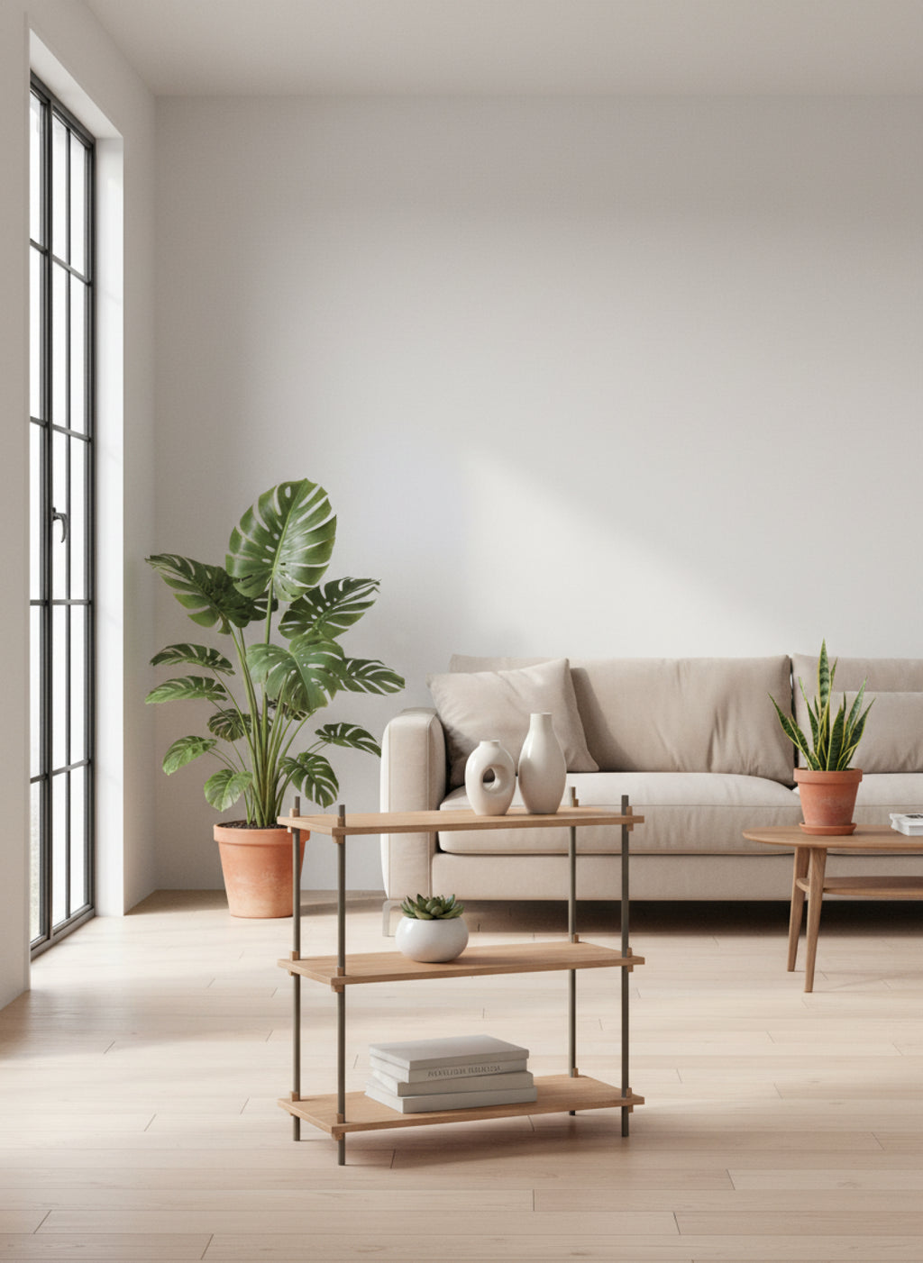 Customizable Moebe Shelving System in Oak & Warm Grey - Versatile Design