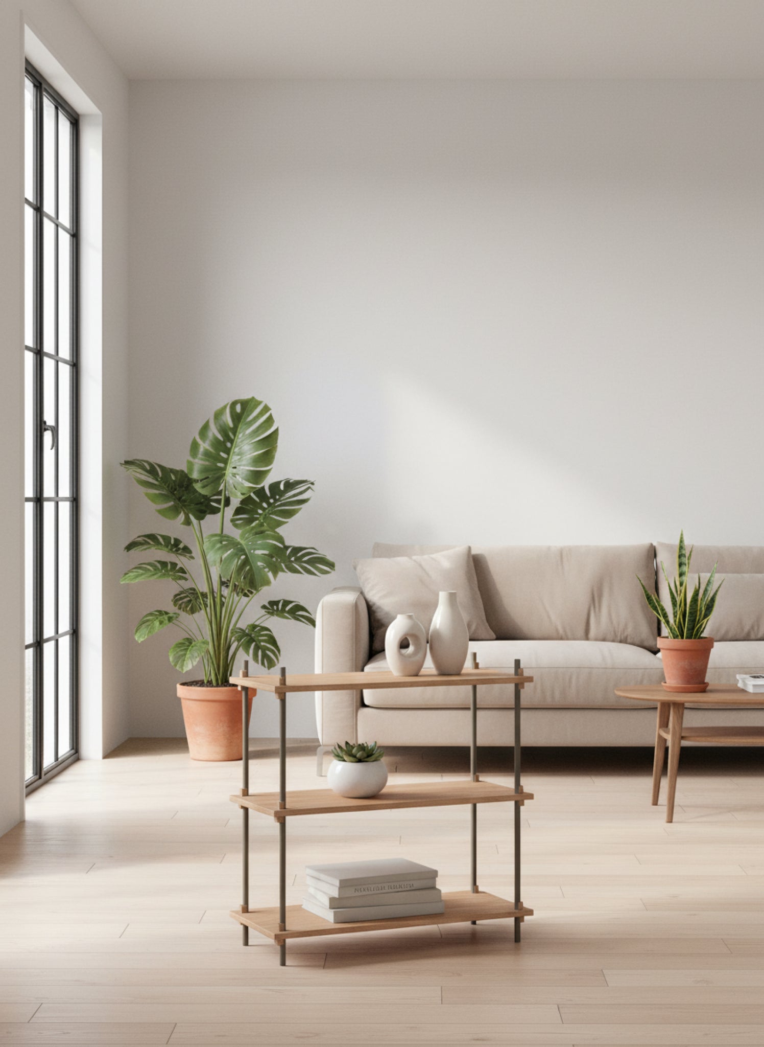 Customizable Moebe Shelving System in Oak & Warm Grey - Versatile Design