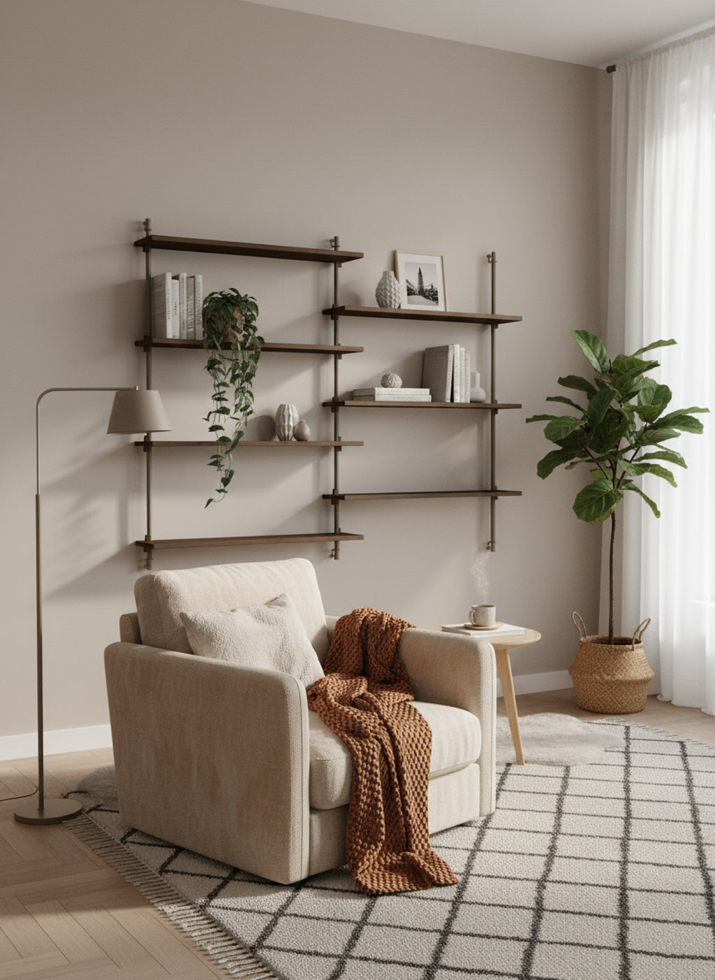Moebe Wall Shelving WS.115.2: Smoked Oak & Warm Grey for Any Room