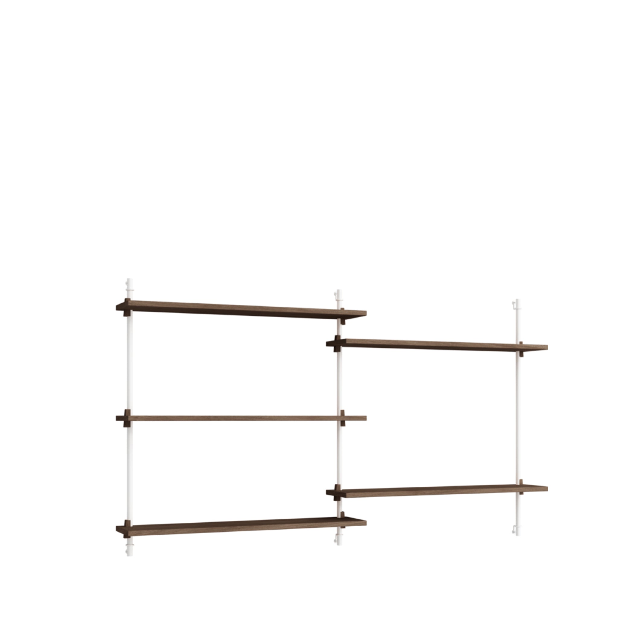 Adjustable Moebe Wall Shelving in Smoked Oak & White for Any Room
