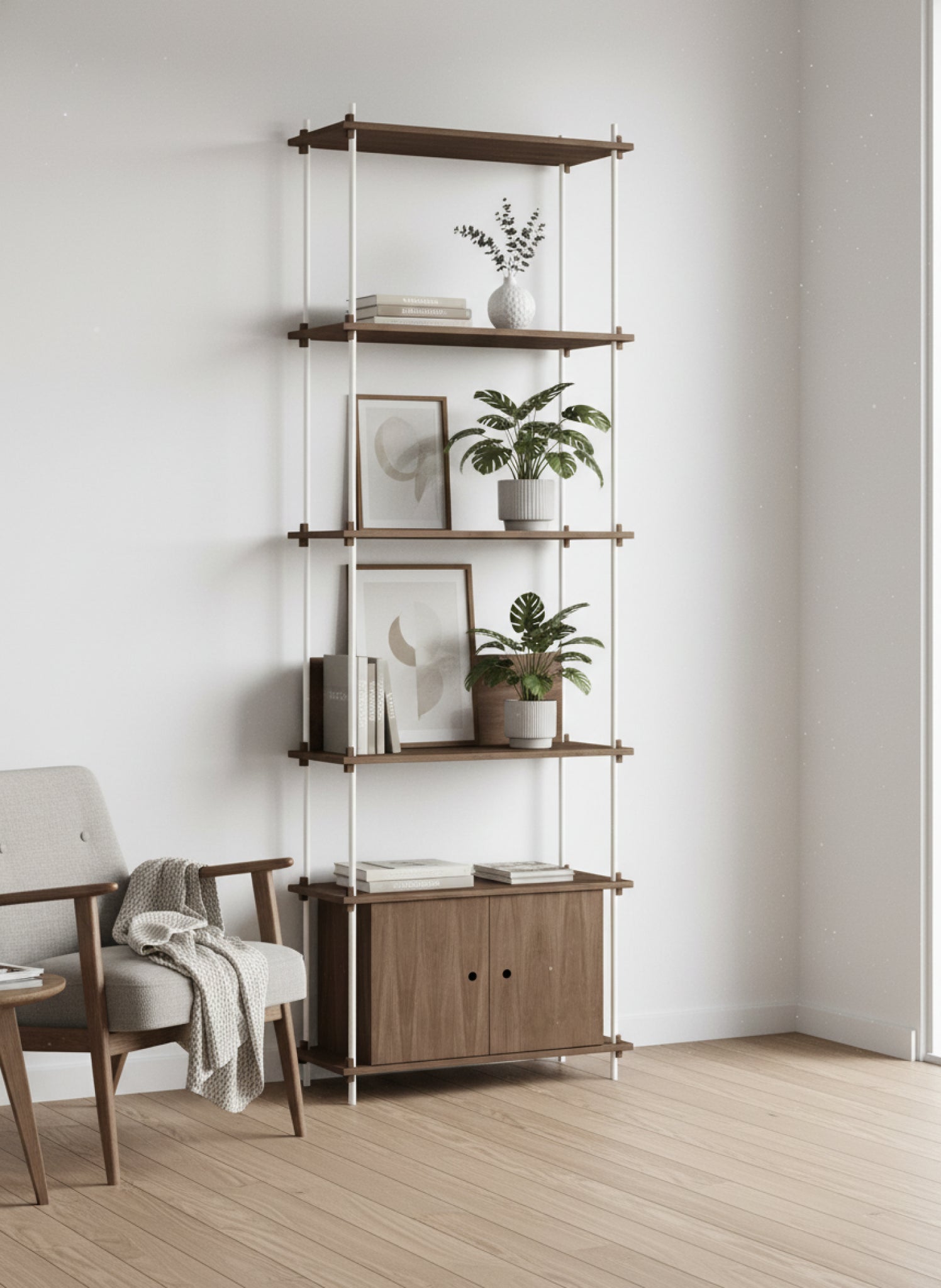 Customizable Moebe Shelving System in Smoked Oak & White - 255cm Height