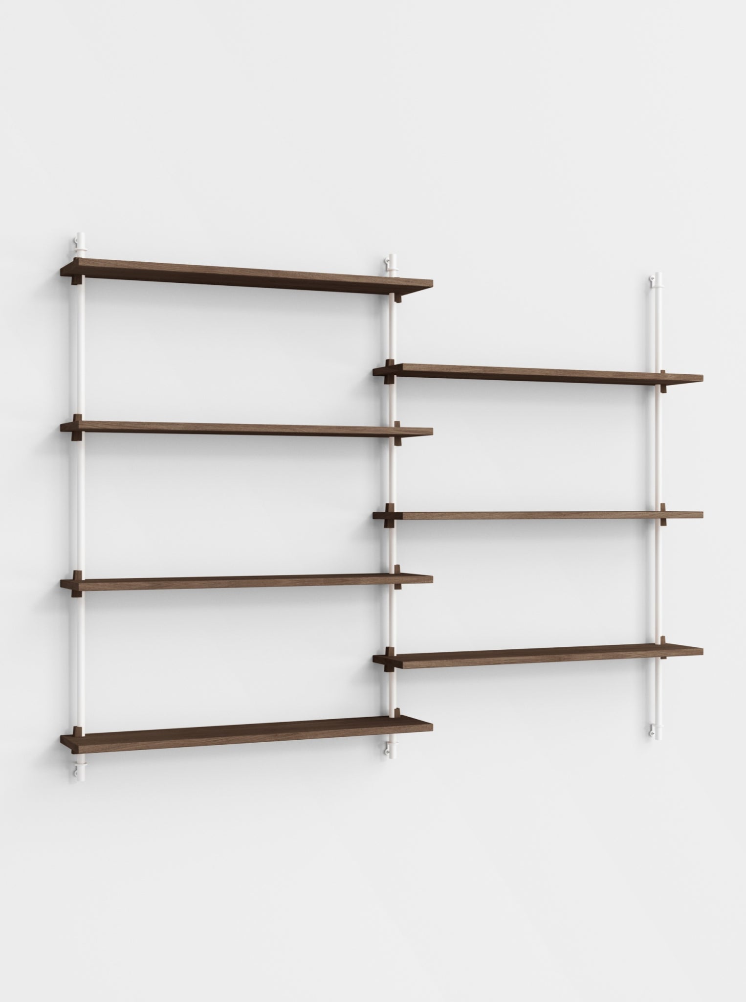 Adjustable Moebe Wall Shelving in Smoked Oak/White for Any Room Decor