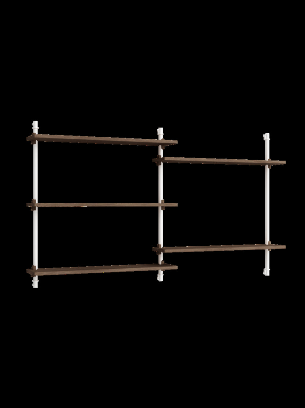 Adjustable Moebe Wall Shelving in Smoked Oak & White for Any Room