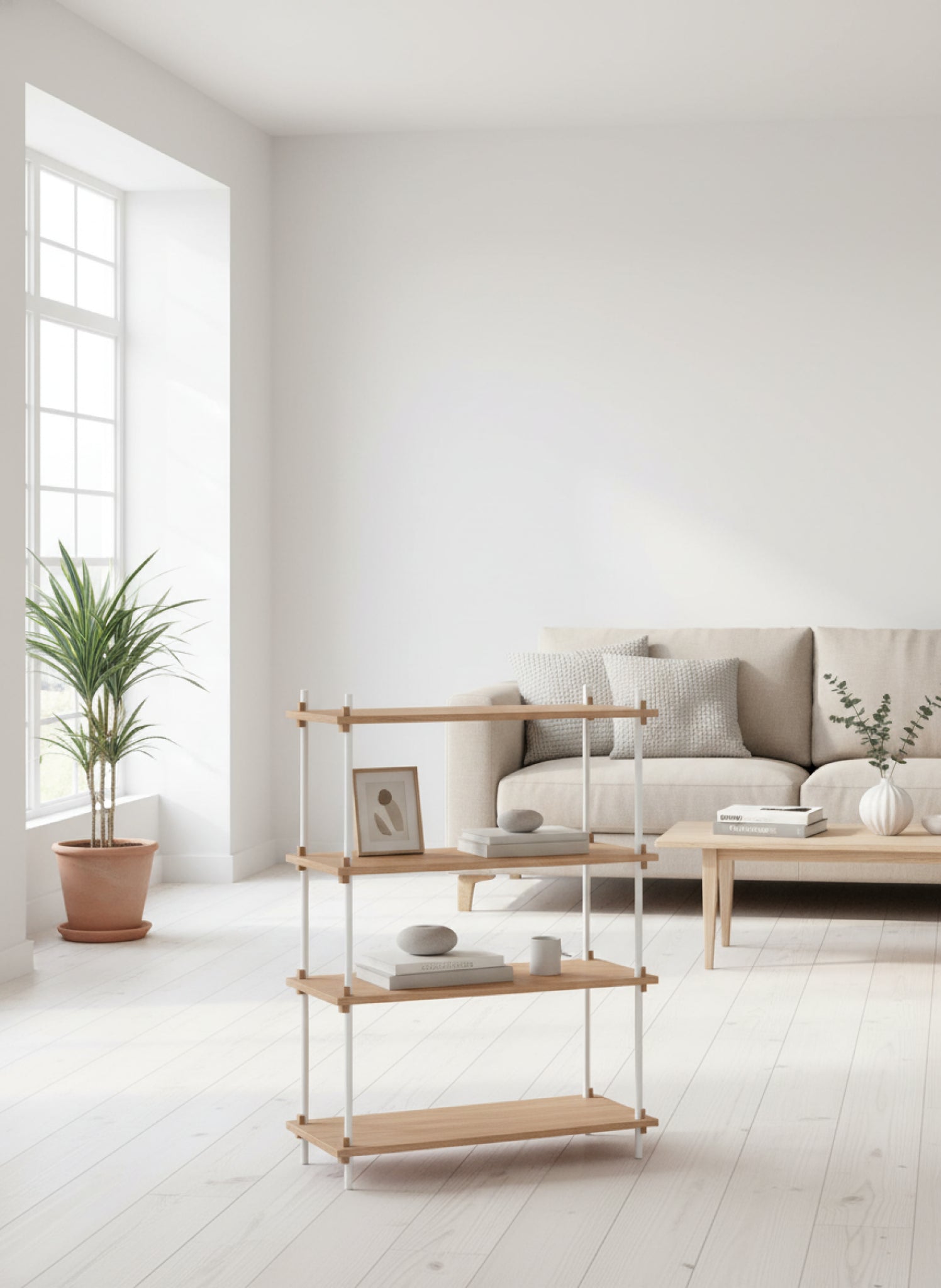 Customizable Moebe Shelving System in Oak/White - Versatile & Stylish