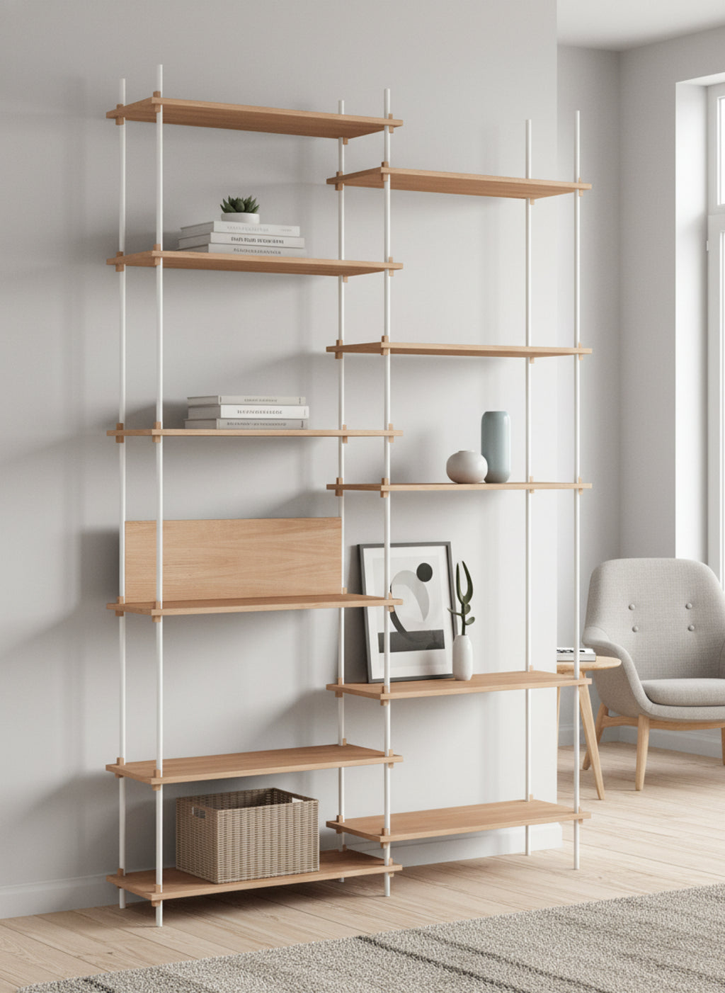 Customizable Moebe Oak/White Shelving System - Versatile & Stylish Design
