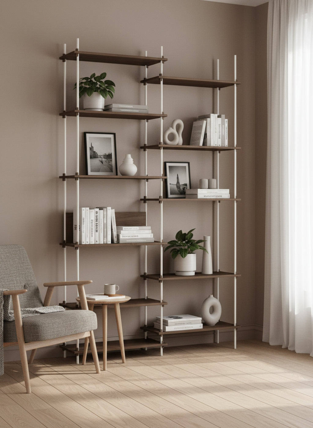 Customizable Moebe Shelving System in Smoked Oak & White - 255cm High