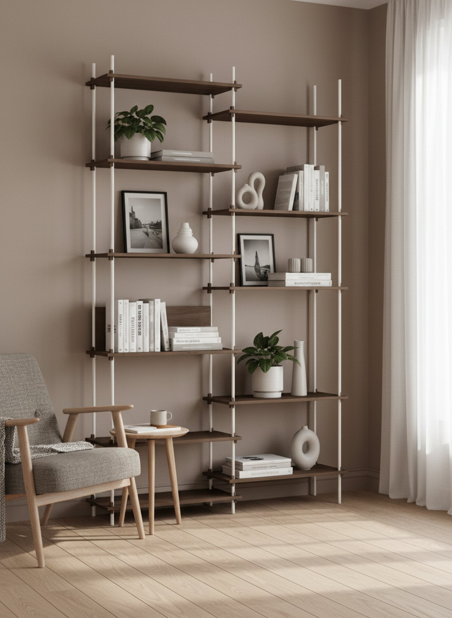 Customizable Moebe Shelving System in Smoked Oak & White - 255cm High