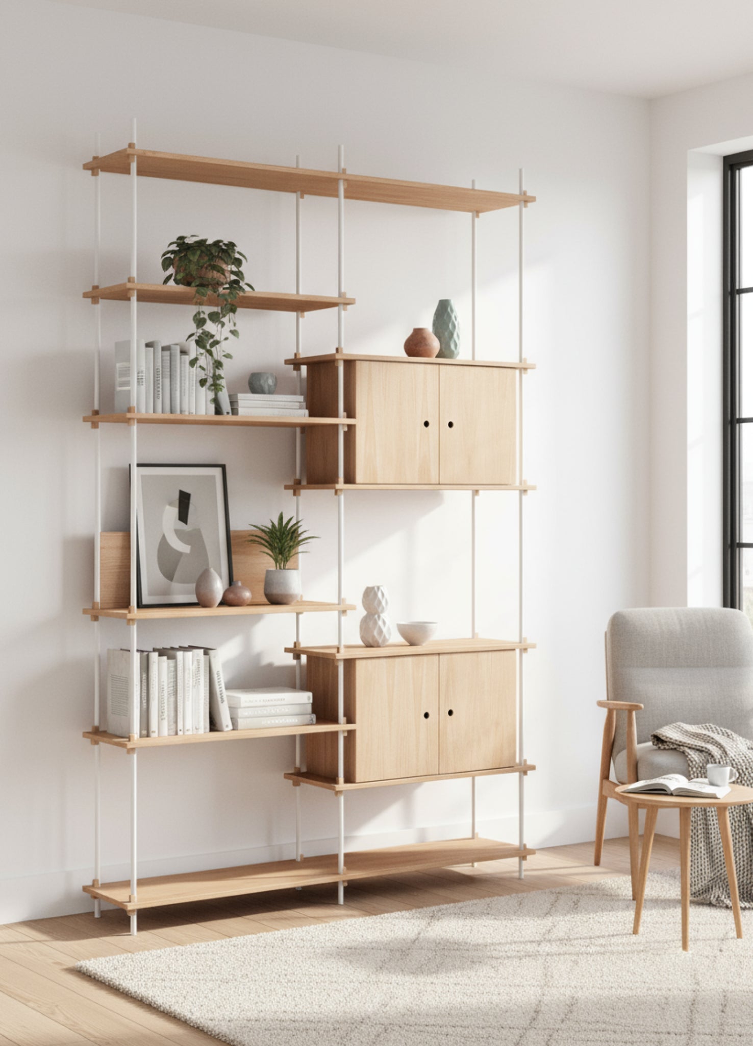 Customizable Moebe Shelving System in Oak/White - Versatile Home Solution