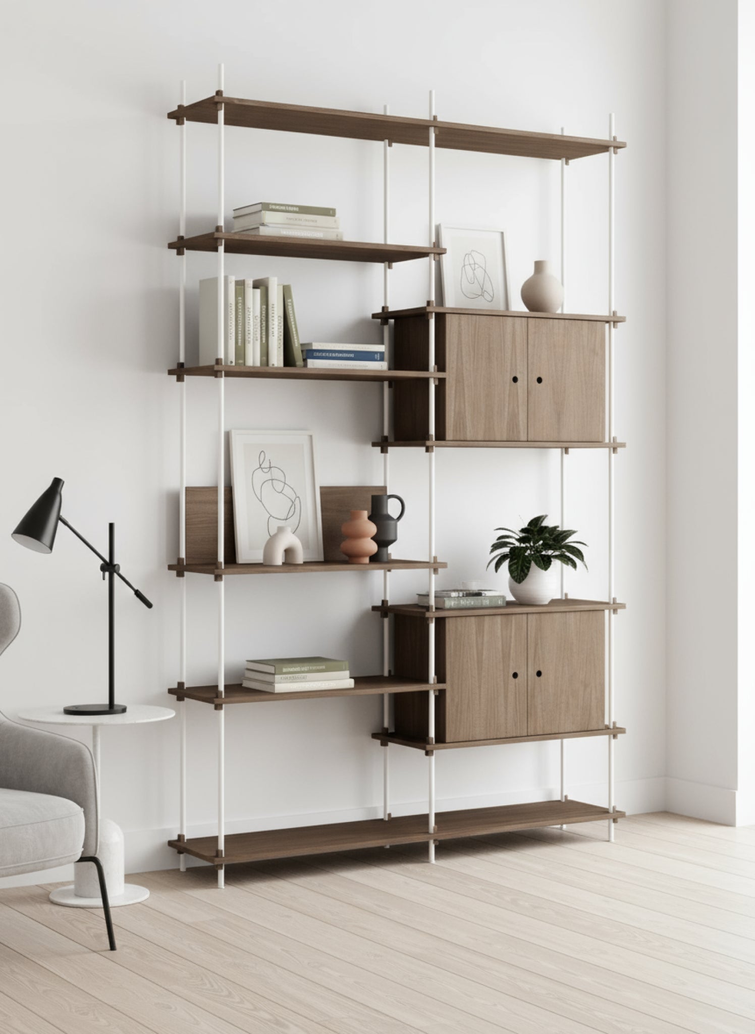 Customizable Moebe Shelving System in Smoked Oak & White - 255cm Height