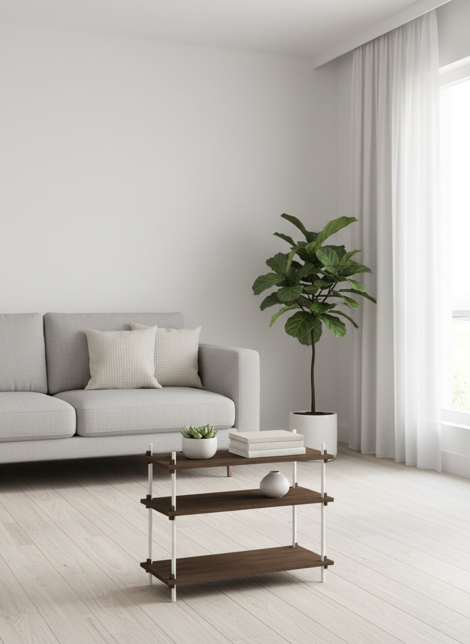 Customizable Moebe Shelving System in Smoked Oak & White - 65x86x35 cm