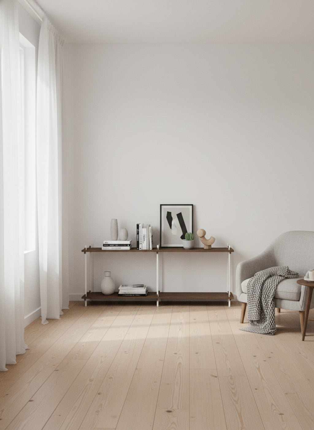 Customizable Moebe Shelving System in Smoked Oak & White - 65x163x35 cm