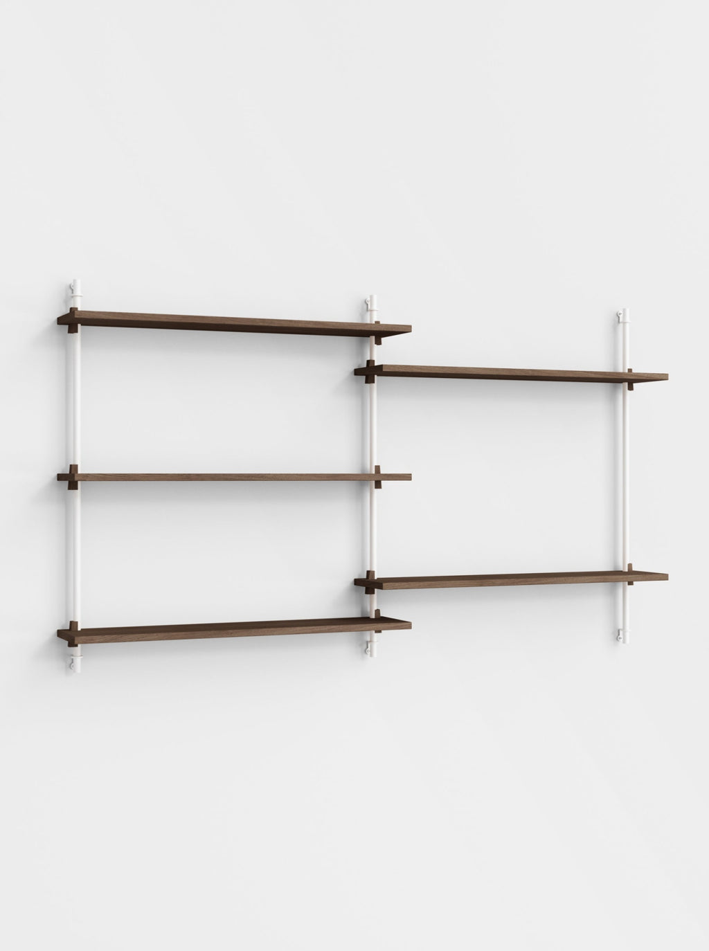 Adjustable Moebe Wall Shelving in Smoked Oak & White for Any Room